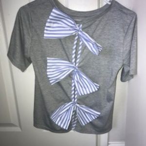 Grey and Blue Bow Blouse
